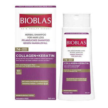 Bioblas Collagen and Keratin Shampoo 360ml bottle for hair strengthening and volume