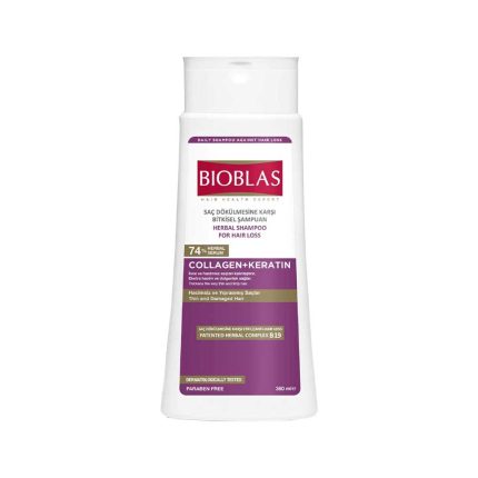 Bioblas Collagen and Keratin Shampoo 360ml bottle for hair strengthening and volume