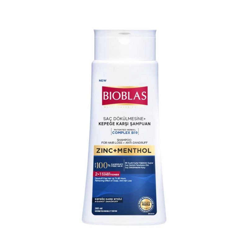 Bioblas Zinc and Menthol Anti-Dandruff Shampoo for Men 360ml bottle front view