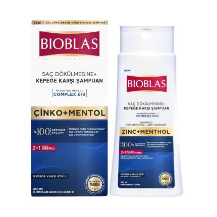 Bioblas Zinc and Menthol Anti-Dandruff Shampoo for Men 360ml bottle front view